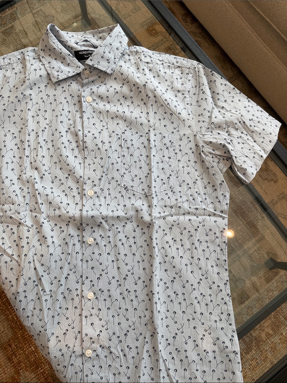 Nordstrom Men’s seersucker light blue-Gray Short-Sleeve Patterned Shirt